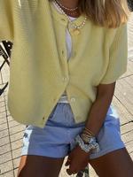 Women's Plain Cardigan, Casual Short Sleeve Knit Cardigan for Summer, Fashion Women's Knit Clothing for Daily Wear, Crop Card...