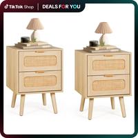 [Dealsforyoudays] LAZZO Rattan Nightstand Set of 2, Bedside Tables with 1/2 Drawer for Small Bedrooms, Side Table  Mini Cute ...