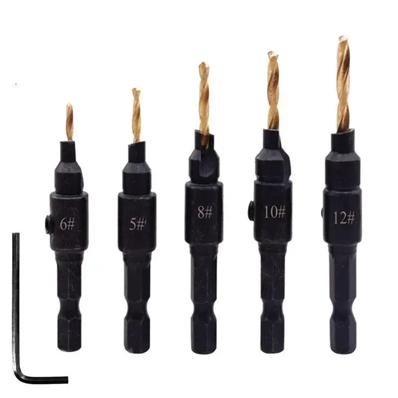 Wood Countersink Drill Bit Set, Tapered Drill Bits with Hex Shank and Allen Wrench, Counter Sinker Drill Bit Set for Woodwork...
