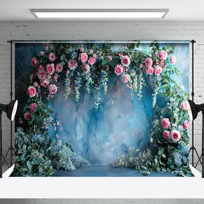 Abstract Greenery Arch Floral Cake Smash Backdrop