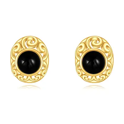 10K Gold Agate Oval Shaped Stud Earrings