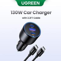 UGREEN 130W Car Charger with 3.3FT Cable, USB-C Input, Compatible with iPhone 16 Pro Max, Galaxy S24 Ultra, iPad, Car Accesso...