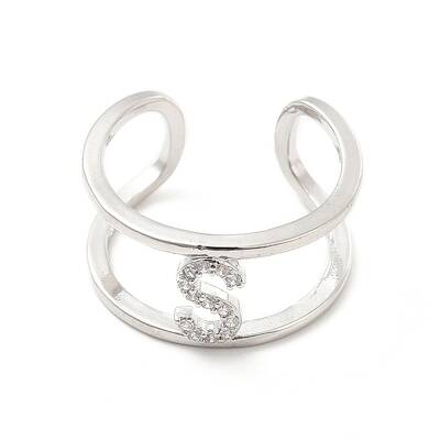Clear Cubic Zirconia Initial Letter Open Cuff Ring