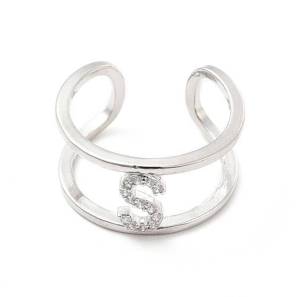 Clear Cubic Zirconia Initial Letter Open Cuff Ring