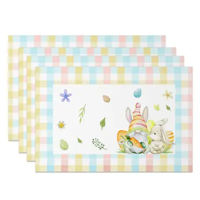 Aperturee Colorful Plaid Bunny Gnome Easter Set Of 4 Placemats, 14x12 Inch, 15.8 USD, NYJY00410-S, placemats