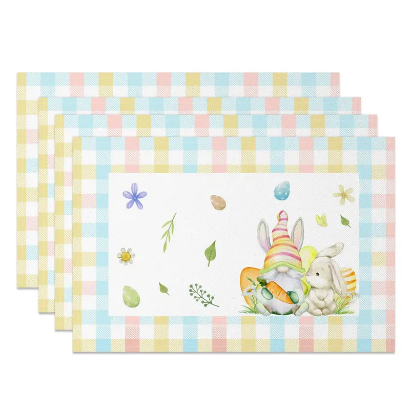 Aperturee Colorful Plaid Bunny Gnome Easter Set Of 4 Placemats, 14x12 Inch, 15.8 USD, NYJY00410-S, placemats