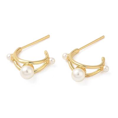 Rack Plating Brass Arch Stud Earrings with Pearl Beaded
