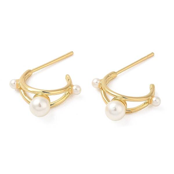 Rack Plating Brass Arch Stud Earrings with Pearl Beaded