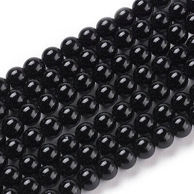 Round Natural Black Onyx Stone Beads Strands