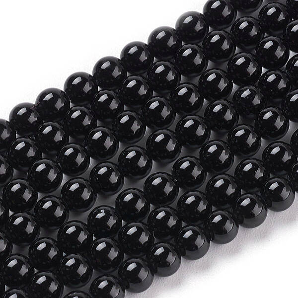 Round Natural Black Onyx Stone Beads Strands