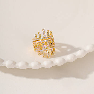 Hollow Brass Micro Pave Clear Cubic Zirconia Wide Band Rings