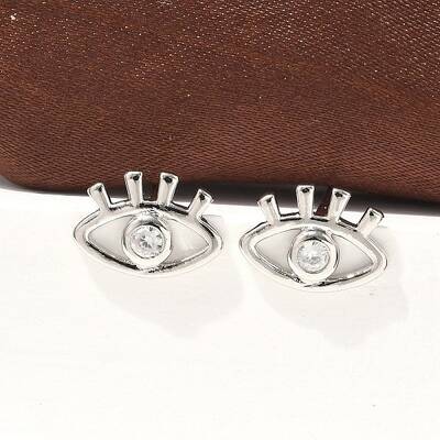 Brass Micro Clear Cubic Zirconia Eye Stud Earrings
