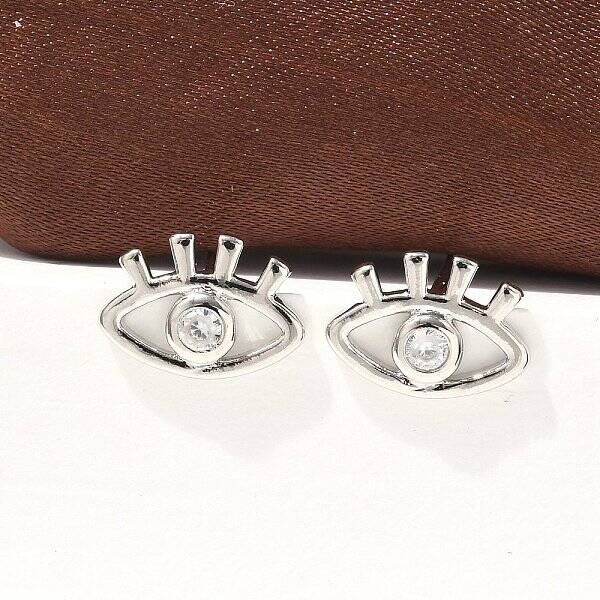 Brass Micro Clear Cubic Zirconia Eye Stud Earrings