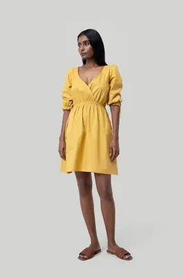 Gathered Elbow Sleeve Short Dress in Mustard | Color: Tuscan Sun | Size: 2XL