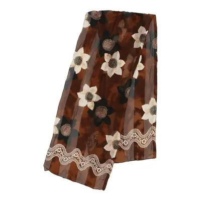 Unbranded Floral Scarf - No Size Brown Polyester