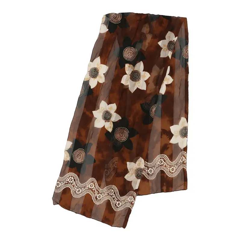 Unbranded Floral Scarf - No Size Brown Polyester