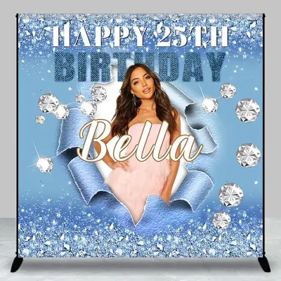 Custom Photo Blue Torn Paper 25th Birthday Backdrop - Aperturee