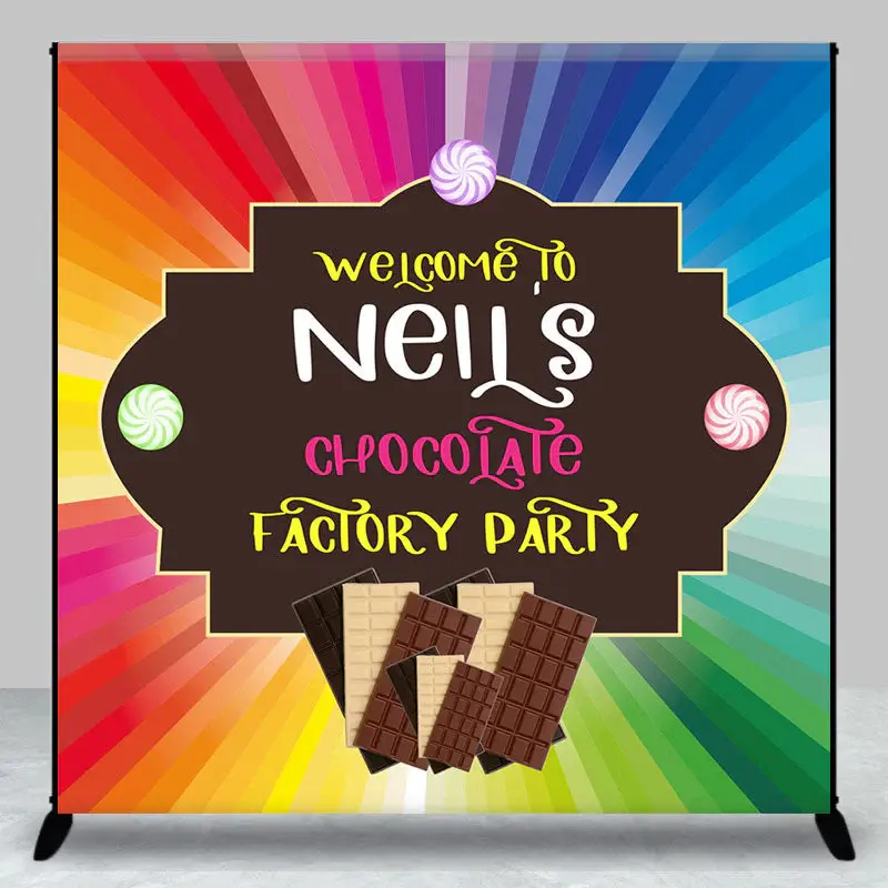 Multicolor Chocolate Factory Custom Party Backdrop - Aperturee