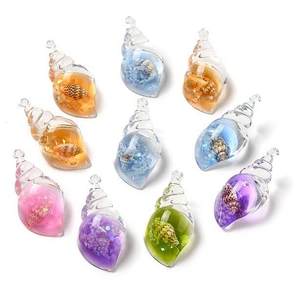 10Pcs Transparent Resin Conch Shell Pendants