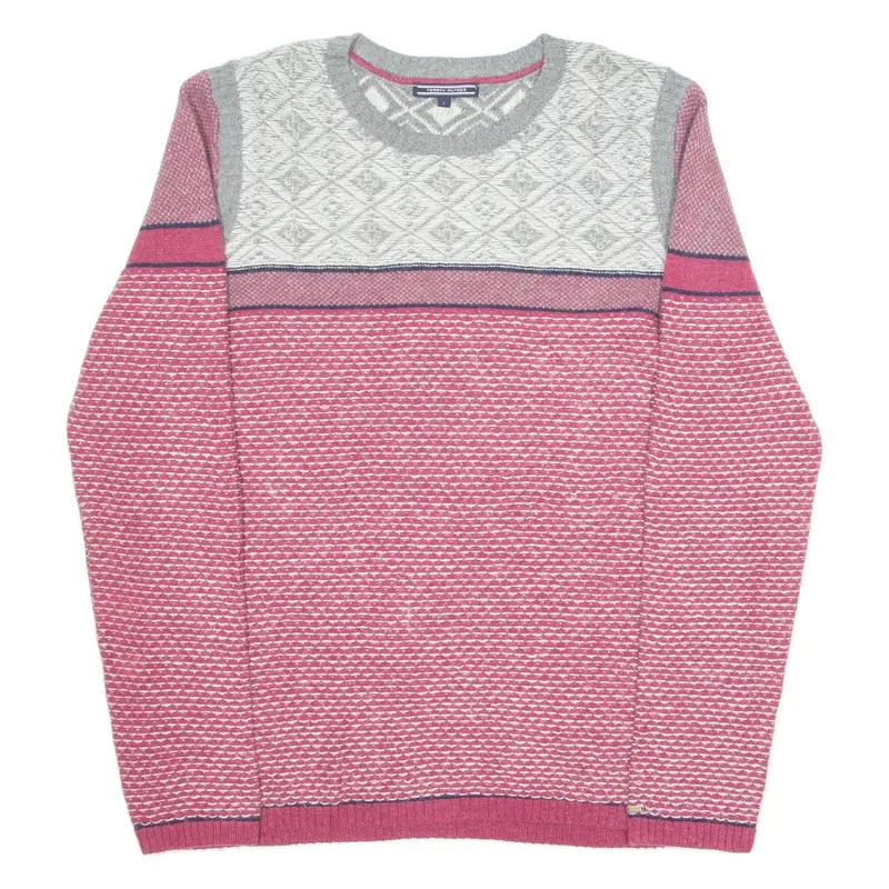 TOMMY HILFIGER Womens Patterned Jumper Pink Tight Knit L