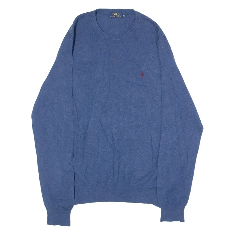 POLO RALPH LAUREN Mens Jumper Blue Crew Neck Tight Knit Wool XL