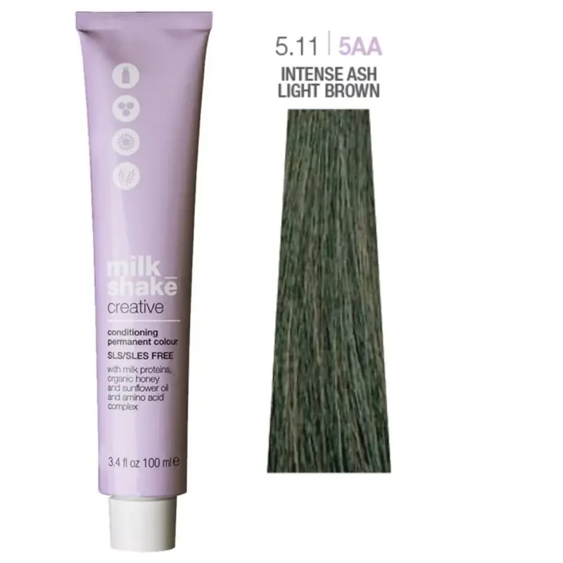 Milk Shake Creative senza SLS/SLES tinta permanente per capelli 5.115AA castano chiaro cenere intenso 100 ml