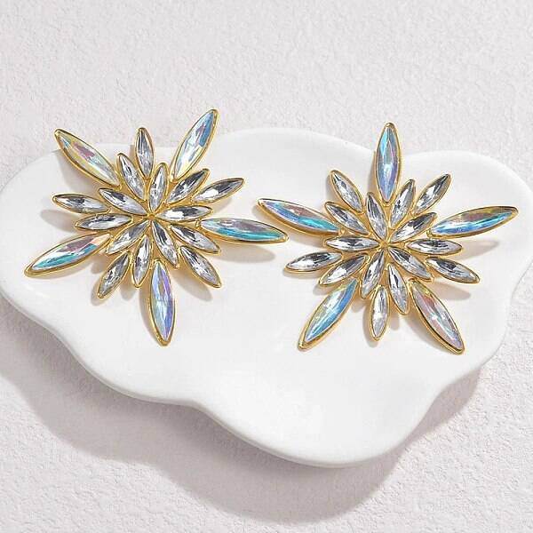 304 Stainless Steel Glass Stud Earrings for Women