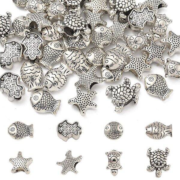 40Pcs 8 Styles Tibetan Style Alloy Beads