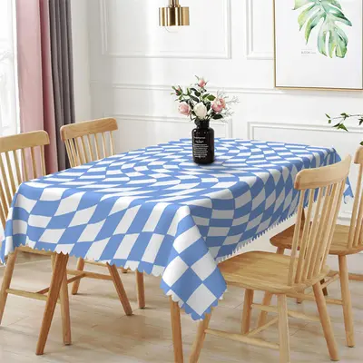 Light Blue White Deformed Grid Rectangle Tablecloth - Aperturee