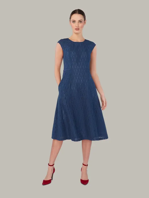 PETAL | Broderie Anglaise A-Line Dress | Colour: INSIGNIA BLUE | Size: XS
