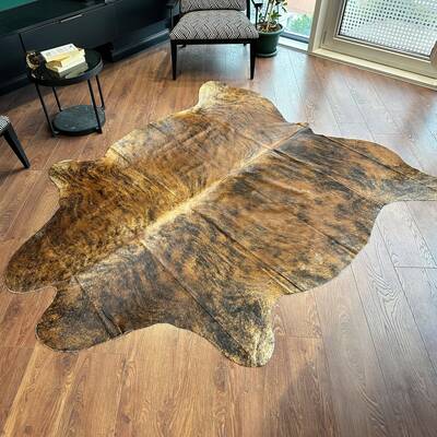 Tan Color & Brown Striped Cowhide Peltry Rug