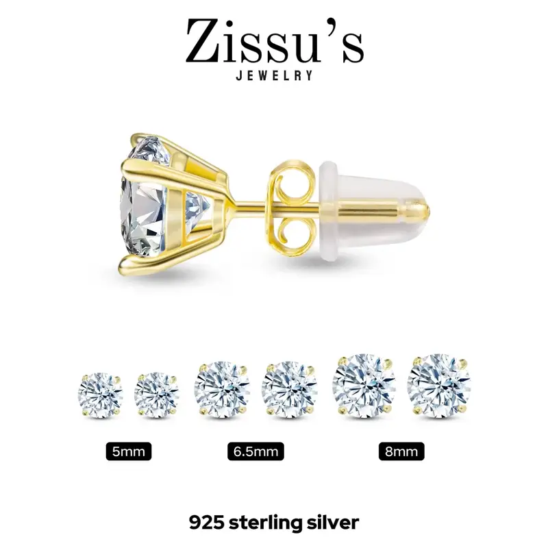 ZiSSU 3-piece set (different carat sizes) 925 sterling silver stud earrings — hypoallergenic, won’t tarnish, unisex, slee...