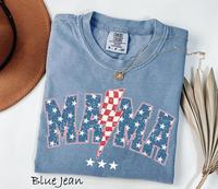 Comfort Colors American Mama TShirt, Lightning Bolt Mama Shirt, Retro Mama America Tee, 4th of July Shirt, American Mama, Ret...