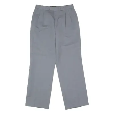 Pleated Mens Twill Trousers Grey Slim Wide-Leg W30 L29