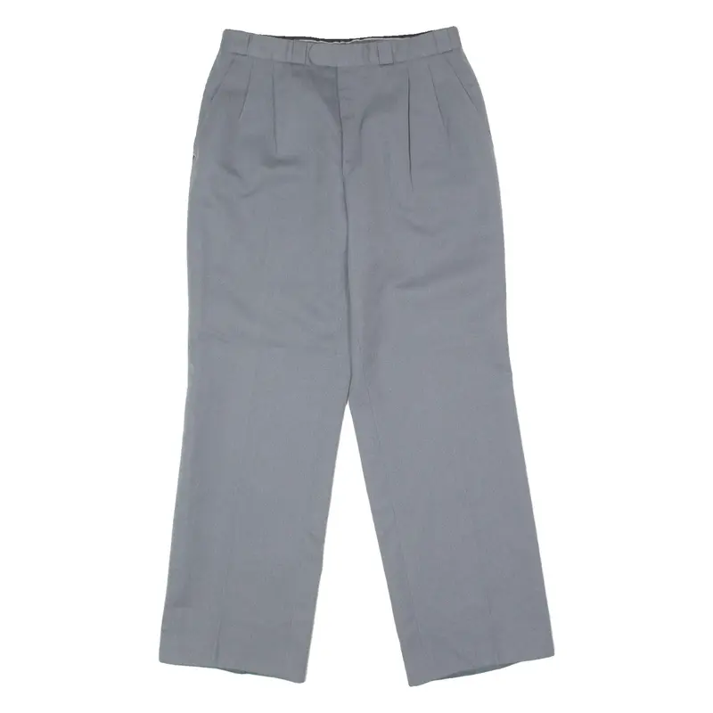 Pleated Mens Twill Trousers Grey Slim Wide-Leg W30 L29