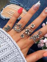 Vintage Flower Design Ring Set, Statement Rings, Boho Style Ring Set for Women & Girls, Fashion Jewelry for Party, Daily Clot...