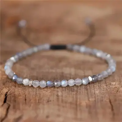 SOFIA Natural Moonstone Beaded Bracelet Clear Crystal Braided Dainty Bracelet Handmade Boho Style for Daily Use Minimalist
