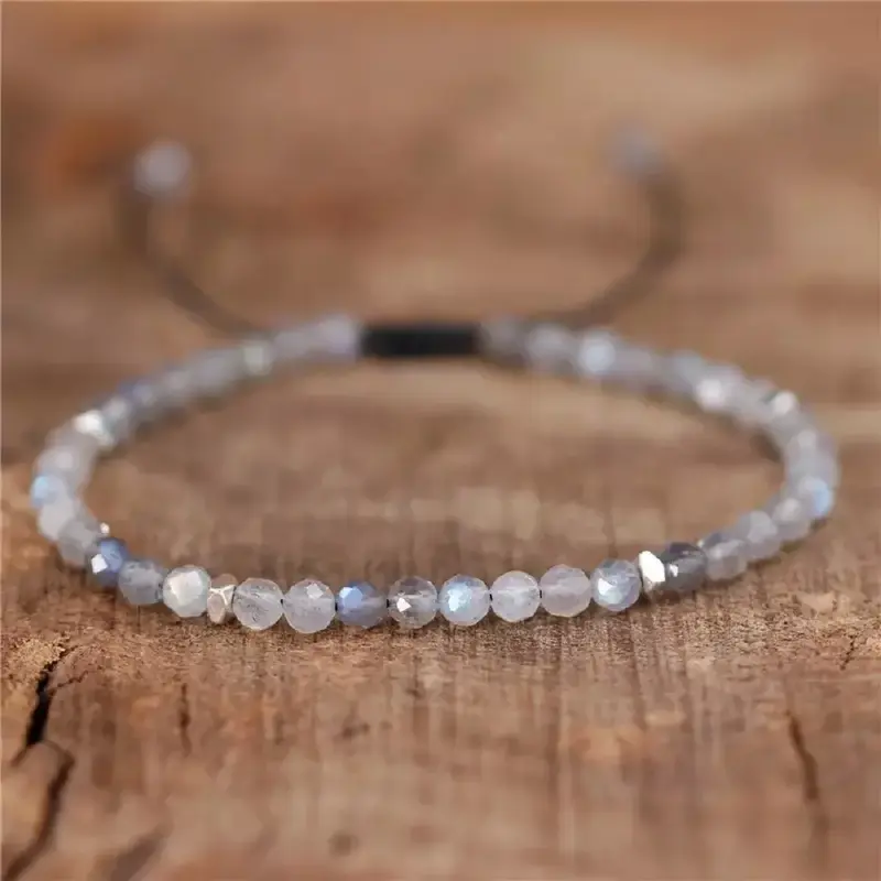 SOFIA Natural Moonstone Beaded Bracelet Clear Crystal Braided Dainty Bracelet Handmade Boho Style for Daily Use Minimalist