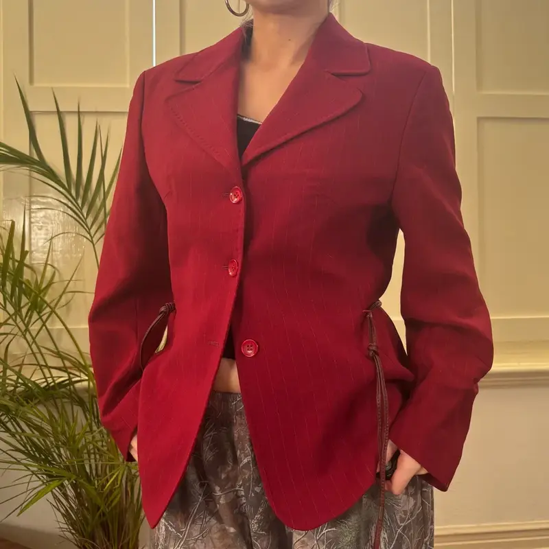 Sorgente Pinstripe Blazer - Medium Red Polyester Blend