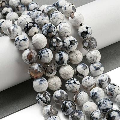 Faceted Natural Fire Crackle Agate Beads Strands