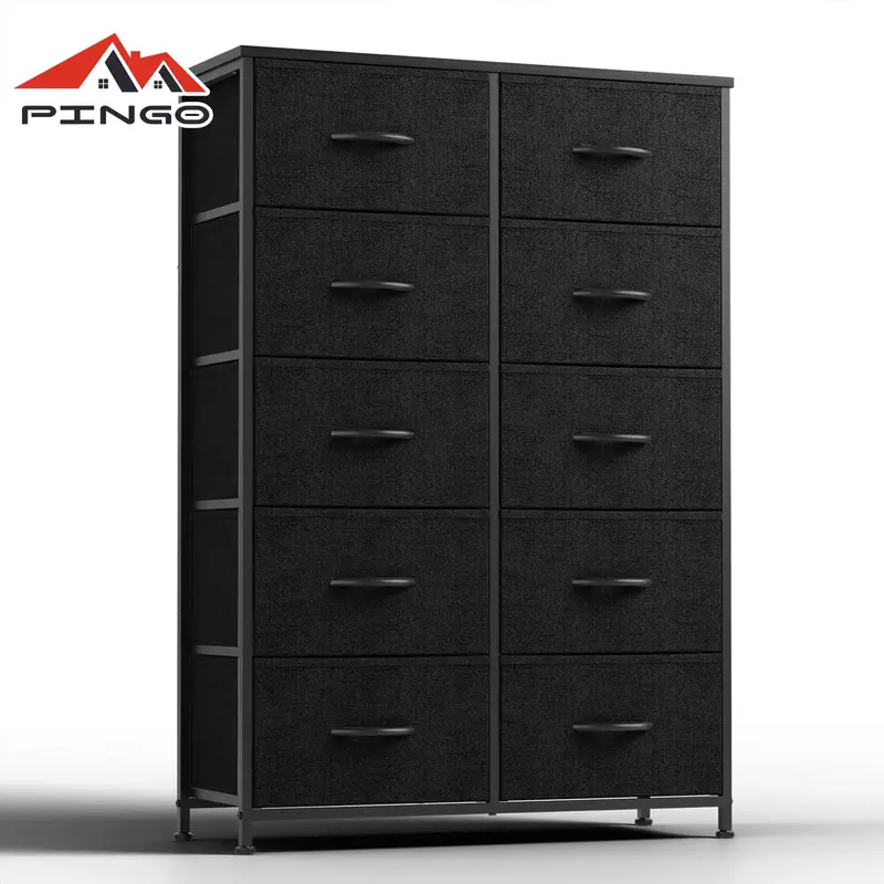 Dresser for Bedroom Storage Drawers with 10 Foldable Deep Drawers,Fabric Storage Tower with Sturdy Metal Frame for Home and F...