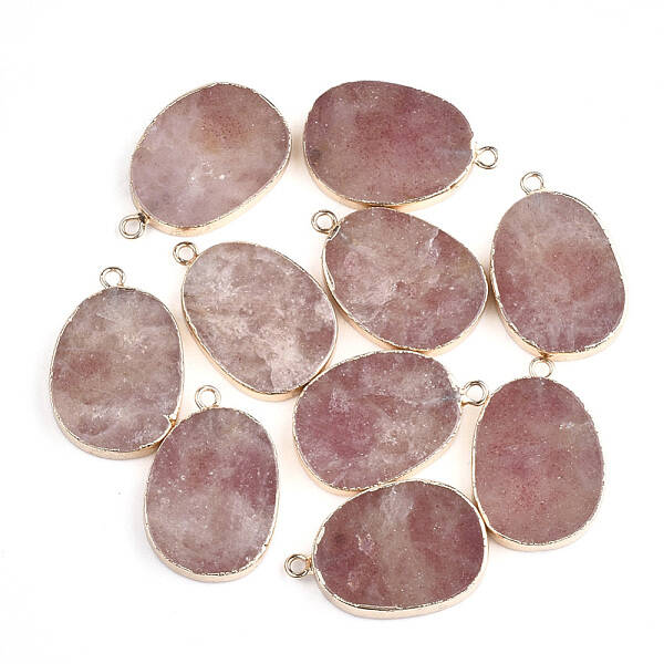 Electroplate Natural Strawberry Quartz Pendants