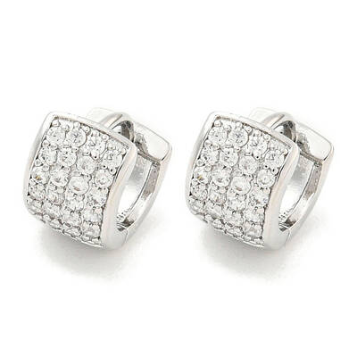 Brass Micro Pave Clear Cubic Zirconia Hoop Earrings Women
