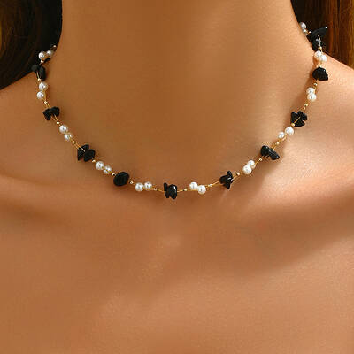 Fashionable Natural Dyed & Heated Black Agate Bead Collar Necklace for Women's Daily Wear and Parties