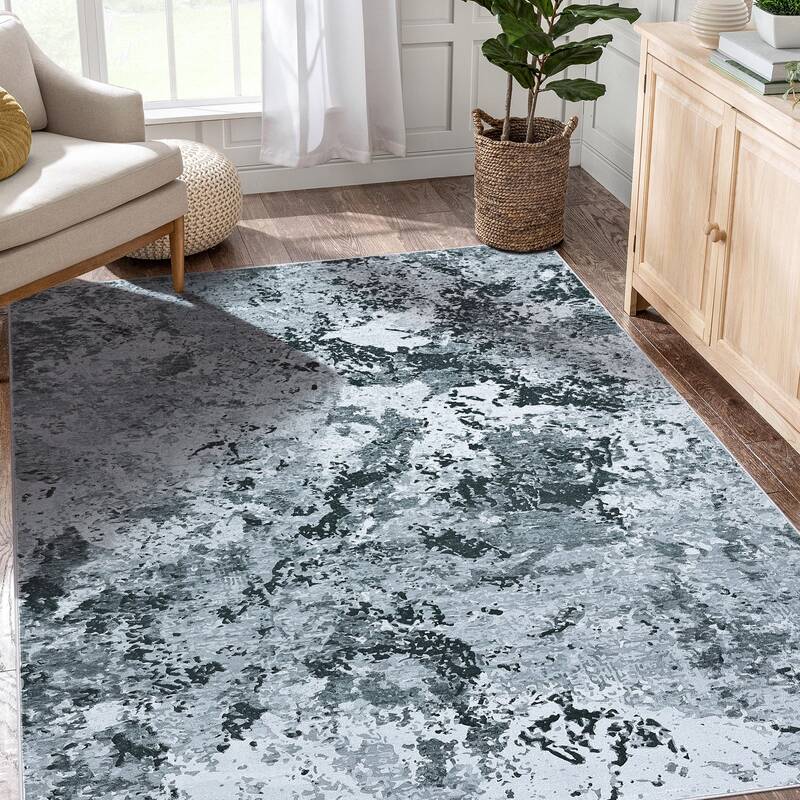 Garvee Floral Area Rug Non-Slip Low-Pile Washable Lightweight Rubber Backing Foldable for Living Room Bedroom Kitchen