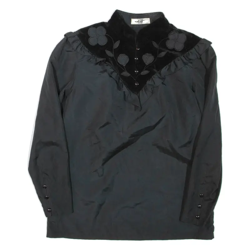 LA MODE Womens Blouse Black Collared Long Sleeve S