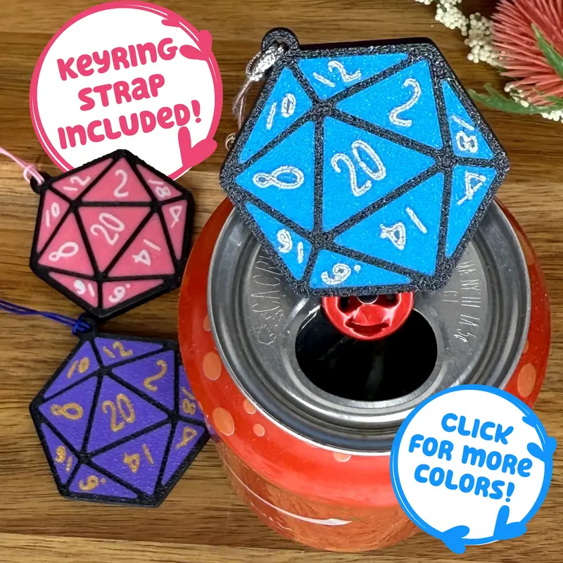 D20 Soda Can Tab Opener with Keychain strap - Unique Accessibility Gamer Dice Present Gift for sore hands, arthritis, geek cu...