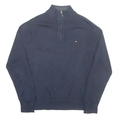 TOMMY HILFIGER Mens Jumper Blue 1/4 Zip Tight Knit L