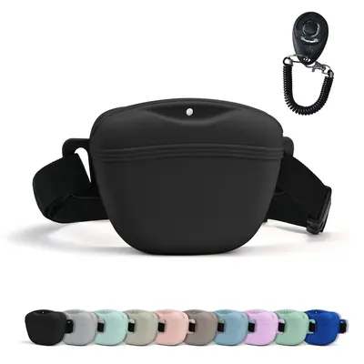 Dog Treat Pouch with Training Clicker - Upgraded Magnetic Closure, 1.67 Cup Silicone Treat Bag Fanny Pack with Waist Belt for...