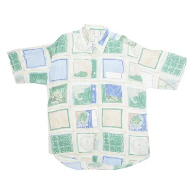 COLDOR Mens Shirt Cream Viscose 90s Colourblock XL